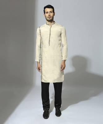 Beige and black embroidered kurta set 1