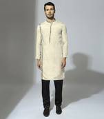 Beige and black embroidered kurta set