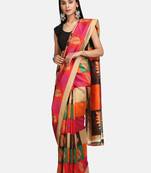 Orange printed art silk saree with blouse