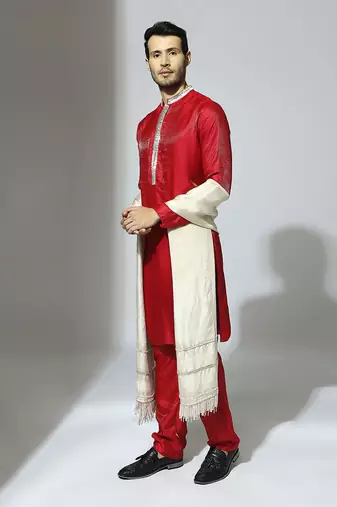 Red  embroidered kurta set