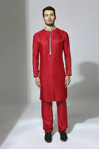Red  embroidered kurta set