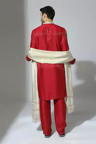 Red  embroidered kurta set