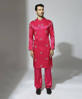 Hot pink embroidered kurta set 1