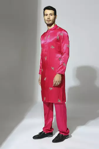 Hot pink embroidered kurta set