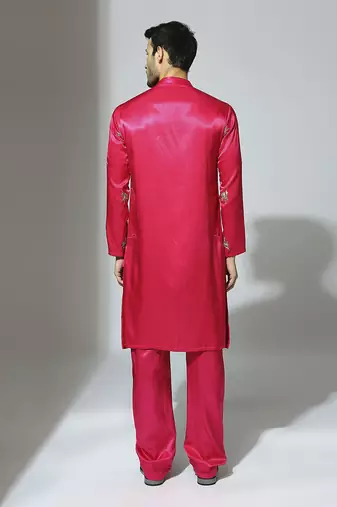 Hot pink embroidered kurta set