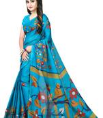 Aqua blue printed art silk sarees saree with blouse