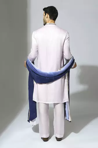 Lilac embroidered kurta set with blue dupatta