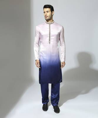 Lilac and blue ombre embroidered kurta set 1
