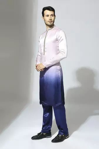 Lilac and blue ombre embroidered kurta set