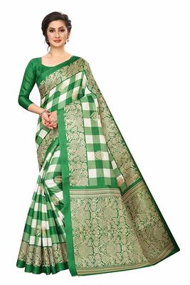 Green printed art silk sarees saree with blouse 1