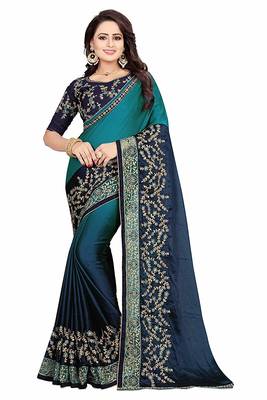 Navy blue embroidered georgette saree with blouse 1