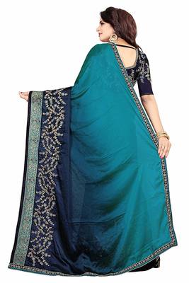 Navy blue embroidered georgette saree with blouse 2