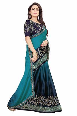 Navy blue embroidered georgette saree with blouse 3