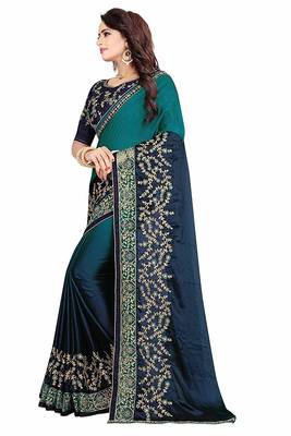 Navy blue embroidered georgette saree with blouse 4