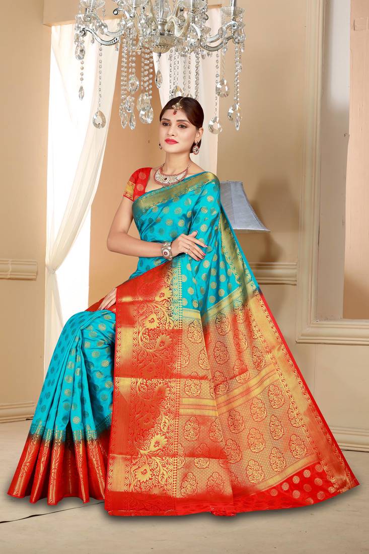 Multicolor woven art silk saree with blouse