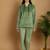Women Solid Light Green Velvet Night Suit Set