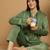 Women Solid Light Green Velvet Night Suit Set