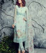 Sea green sky blue firozi color embroidered georgette Stitched salwar with dupatta