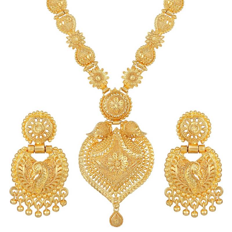 Asmitta traditional 1 gram gold plated opera style necklace set for women