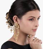 Pearl & kundan bahubali earrings with hair chain for women