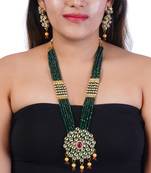 Green brass meenakari beaded kundan necklace set with earrings