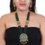 Green brass meenakari beaded kundan necklace set with earrings