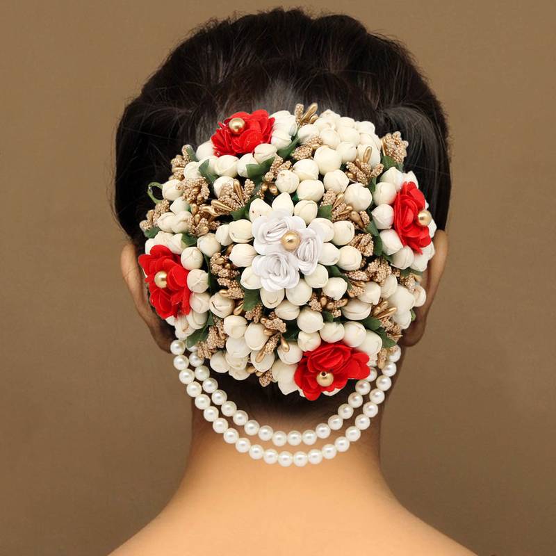 Multicolor flower hair juda with pearls