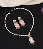 Pink color oxidised necklace set