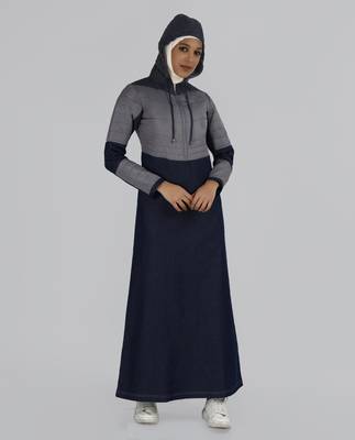 Length 54 | Indigo Blue Premium Denim Hooded Winter Jilbab | Silk Route 1