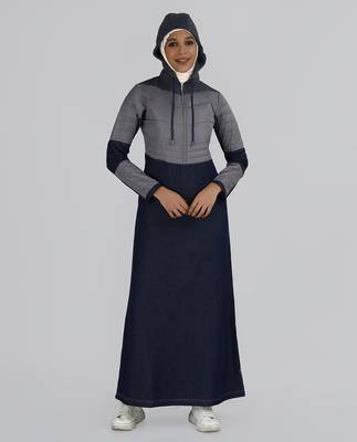Length 58 | Indigo Blue Premium Denim Hooded Winter Jilbab | Silk Route 1