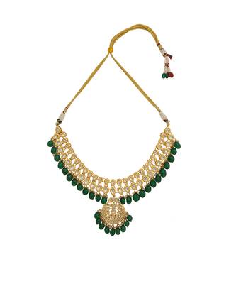 Emerald beaded kundan necklace set 4