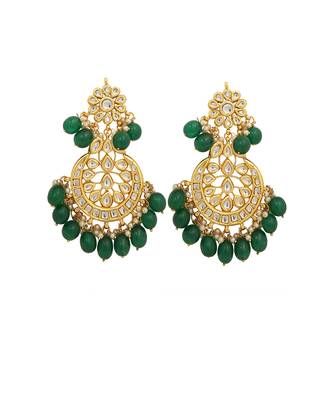 Emerald beaded kundan necklace set 5