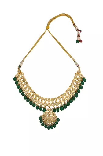 Emerald beaded kundan necklace with earring