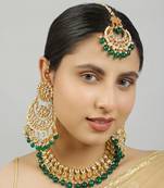Kundan inspired emerald beaded necklace set