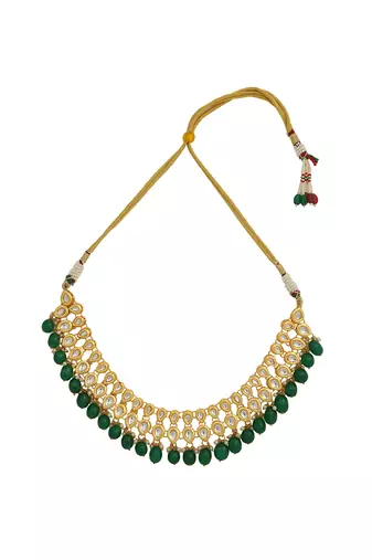 Kundan inspired emerald beaded necklace set