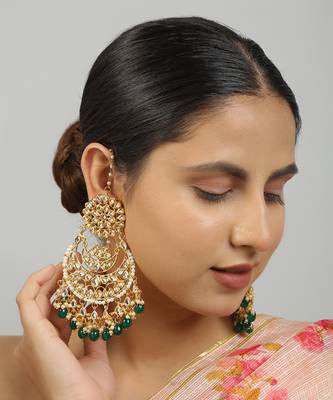 Kundan emerald chandbali 1