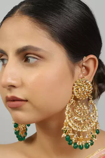 Kundan emerald chandbali