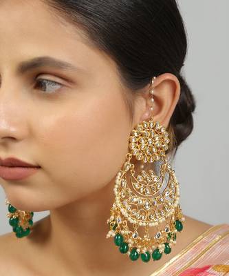 Kundan emerald chandbali 3