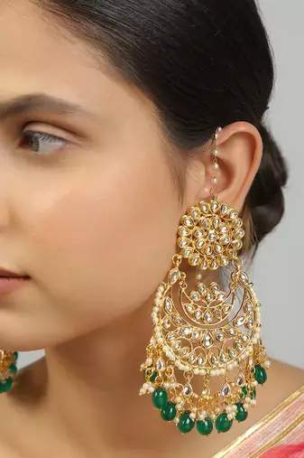 Kundan emerald chandbali
