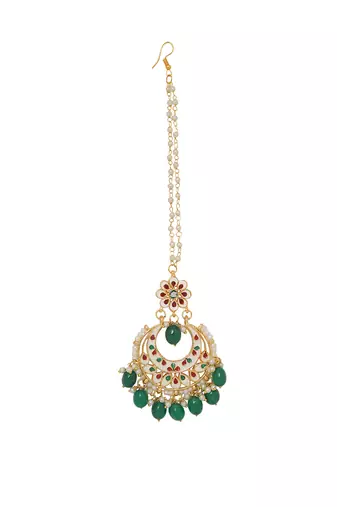 Gold tone kundan maang tikka