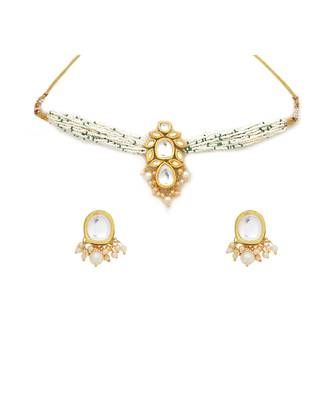 Pearl beaded kundan choker necklace set 3
