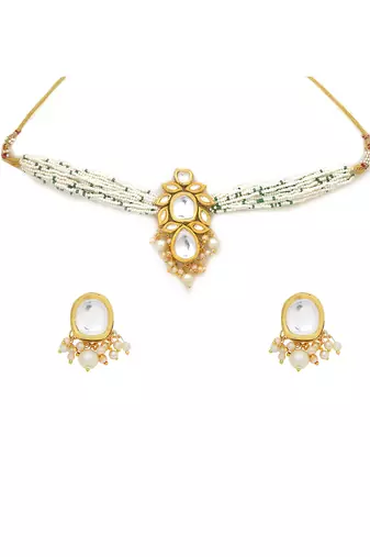 Pearl beaded kundan choker necklace set