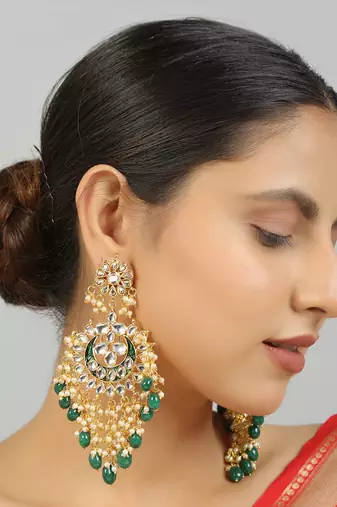 Kundan green chandbali