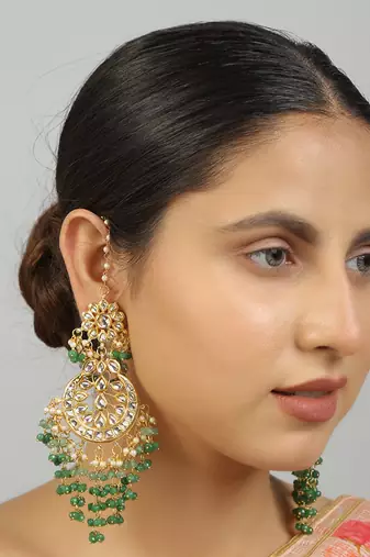 Kundan crescent shaped earrings