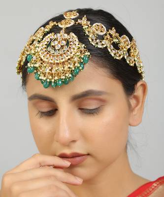 Green enamel kundan matha patti 1