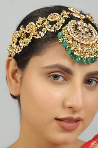 Green enamel kundan matha patti