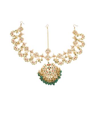 Green enamel kundan matha patti 4