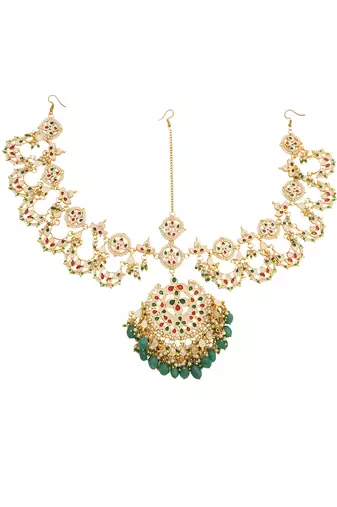 Green enamel kundan matha patti