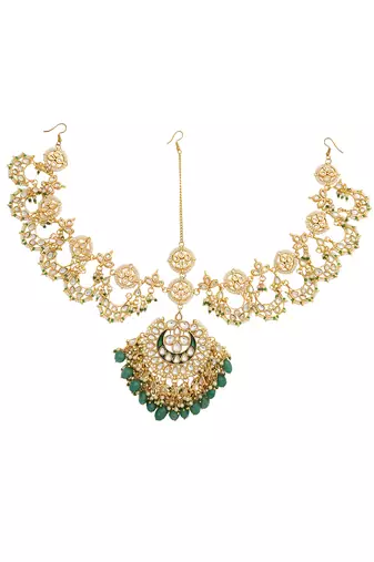 Kundan chandbali with matha patti set