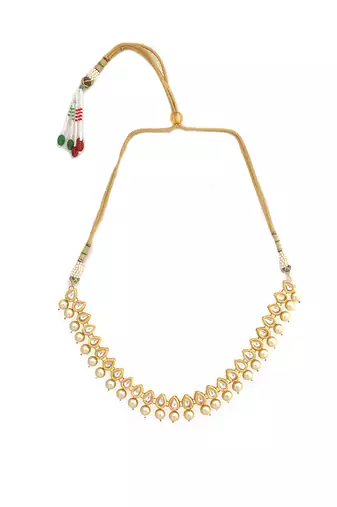 Kundan ivory beaded necklace with earrings